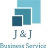 Logo of J & J Business Services with overlapping blue-green squares.